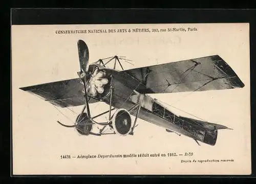 AK Aéroplane Deperdussin modèle réduit entré en 1912, Eindecker-Flugzeug