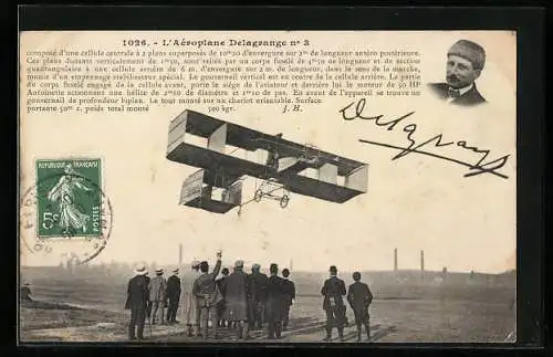 AK L`Aéroplane Delagrange no. 3 Doppeldecker-Flugzeug