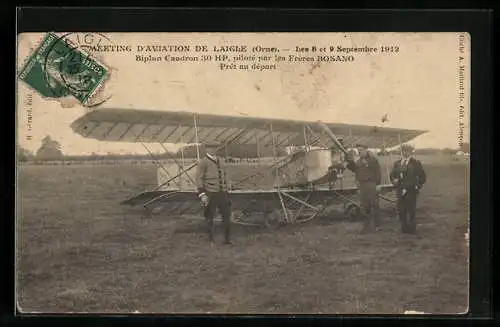 AK Meeting d`Aviation de Laigle, Biplan Caudron 30 HP, piloté par les Frères Bosano, Doppeldecker-Flugzeug