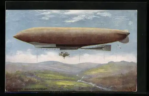 Künstler-AK The Military Airship Patrie, Zeppelin