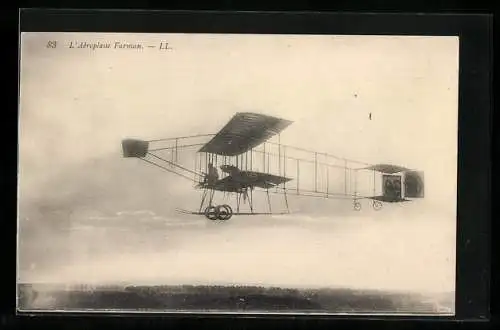 AK L`Aéroplane Farman en plein vol, Doppeldecker-Flugzeug