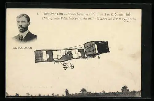 AK Grande Quinzains de Paris 1909, L`Aéroplane arman en plein vol, Doppeldecker-Flugzeug