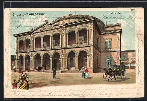 Lithographie Karlsruhe, Motiv vom Hoftheater