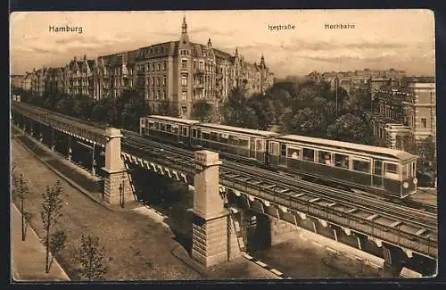 AK Hamburg-Harvestehude, Isestrasse und Hochbahn