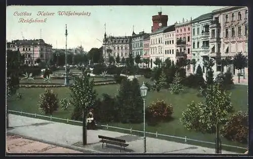 AK Cottbus, Kaiser Wilhelmplatz und Reichsbank