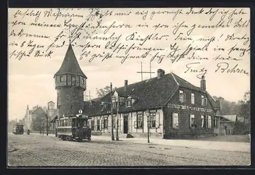 AK Hannover, Strassenbahnen vor dem Döhrener Turm