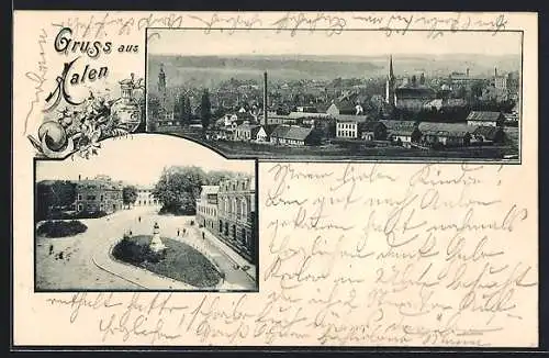 AK Aalen, Teilansicht mit Kirche, Denkmal