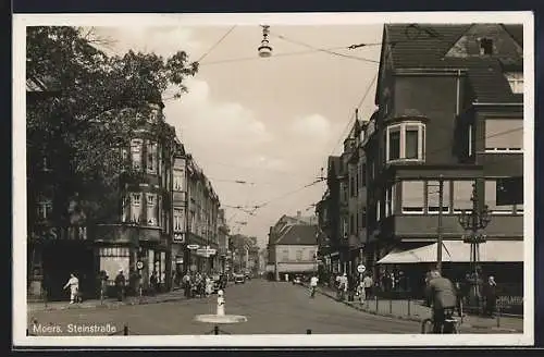 AK Moers, Steinstrasse mit Café und Schuhwarenhandlung