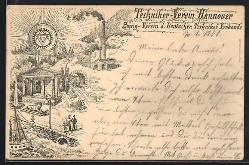 Lithographie Hannover, Karte des Techniker Verein Hannover