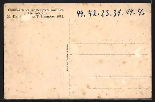 AK Hannover, Hannoversches Jungtempler-Trommler- u. Pfeifer-Korps 1912