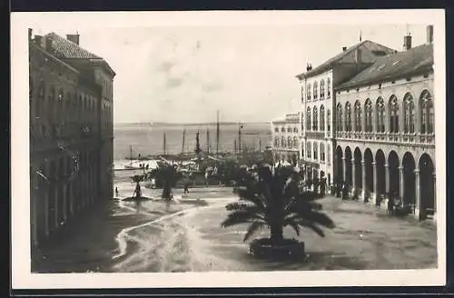 AK Split, Ausblick vom Hotel Bellevue auf das Meer