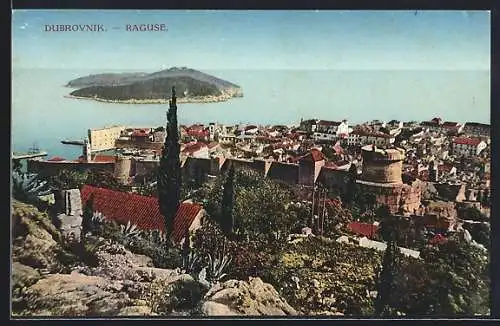 AK Dubrovnik, Blick aufs Meer vom Berg aus