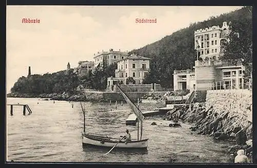 AK Abbazia, Südstrand mit Segelboot