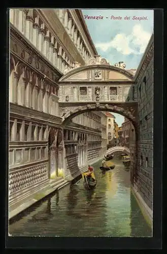 Lithographie Venedig / Venezia, Ponte dei Sospiri, Seufzerbrücke, Gondeln