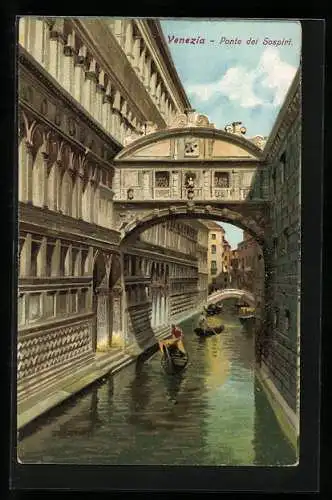 Lithographie Venedig / Venezia, Ponte dei Sospiri, Seufzerbrücke, Gondeln