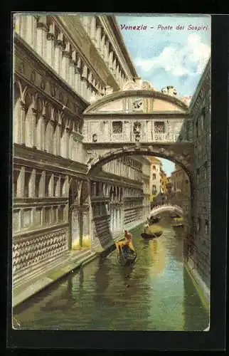 Lithographie Venedig / Venezia, Ponte dei Sospiri, Seufzerbrücke, Gondeln