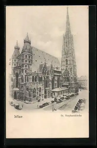 AK Wien, St. Stephanskirche mit Strassenpartie