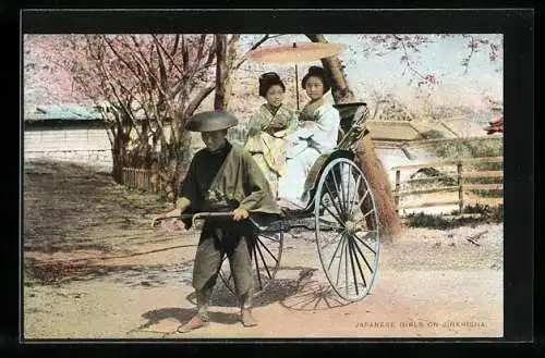 AK Japanese Girls on Jinriksha, Rikscha