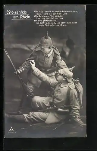 Foto-AK Photochemie Berlin Nr. 2745-6: Sterbender Soldat gibt seinem Kamerad seinen Ehering, Studiokulisse