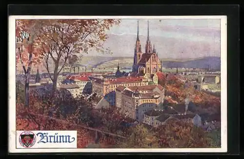 Künstler-AK Brünn / Brno, Ortspartie, Deutscher Schulverein