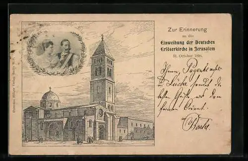 Lithographie Jerusalem, Einweihung der Deutschen Erlöserkirche 1898, Kaiser Wilhelm II.