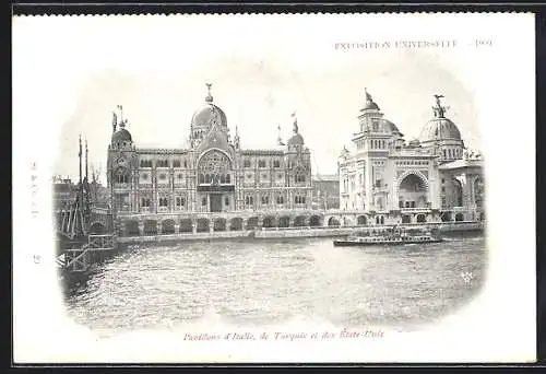 AK Exposition Universelle 1900, Pavillon d`Italie, de Turquie et des Etats-Unis