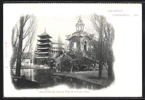 AK Paris, Exposition universelle de 1900, Une partie du Lac au Pied de la Tour Eiffel