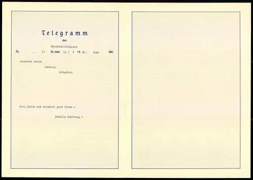 Telegramm Deutsche Reichspost, 1938, Segelschiff und stürmische See auf Aussenseiten, Entwurf: Hans Bohrdt, 