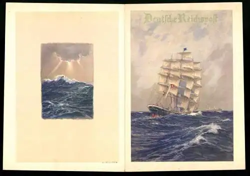 Telegramm Deutsche Reichspost, 1941, Segelschiff auf stürmischer See, Sonnenstrahlen durch Wolken, Entwurf: Hans Bohrdt