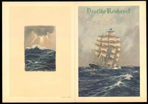 Telegramm Deutsche Reichspost, 1941, Segelschiff auf stürmischer See und Sonnenstrahlen durch Wolken