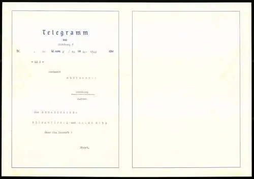 Telegramm Deutsche Reichspost, 1940, Segelschiff auf stürmischer See und Kunstwerk von Sonnenstrahlen durch Wolken