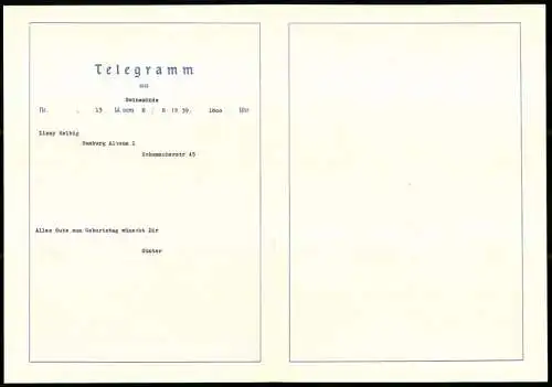 Telegramm Deutsche Reichspost, 1939, Aussenseiten mit Segelschiff und stürmischer See, kunstvoll illustriert