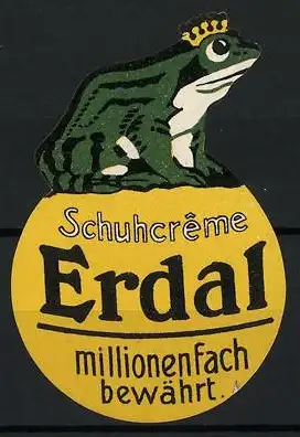 Reklamemarke Schuhcreme Erdal, Frosch auf Dose