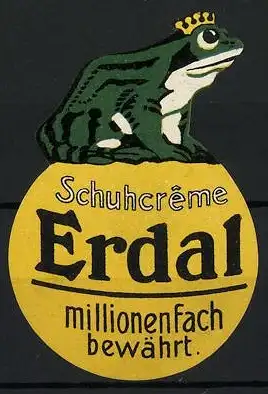 Reklamemarke Schuhcreme Erdal, Frosch auf Dose