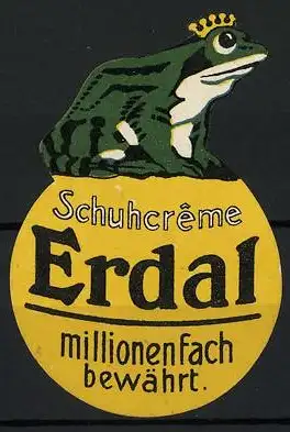 Reklamemarke Schuhcreme Erdal, Frosch auf Dose