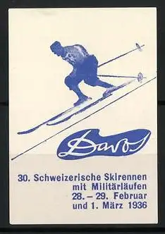 Reklamemarke Davos, 30. Schweizer Skirennen mit Militärläufen 1936, Skiläufer