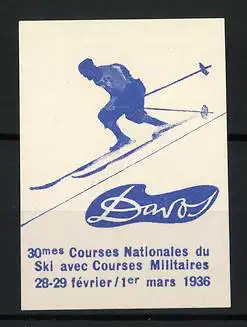 Reklamemarke Davos, 30. Schweizerisches Skirennen mit Miltärläufen 1936, Skispringer