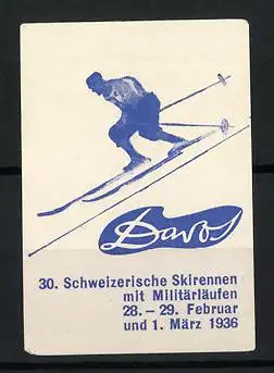 Reklamemarke Davos, 30. Schweizerisches Skirennen mit Miltärläufen 1936, Skispringer