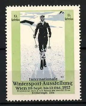 Reklamemarke Wien, Intern. Wintersport-Ausstellung 1912, Skiläufer