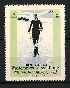 Reklamemarke Wien, Intern. Wintersport-Ausstellung 1912, Skiläufer