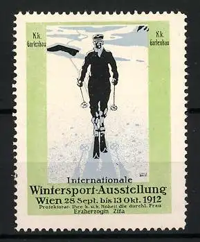 Reklamemarke Wien, Intern. Wintersport-Ausstellung 1912, Skiläufer