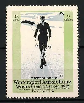 Reklamemarke Wien, Intern. Wintersport-Ausstellung 1912, Skiläufer