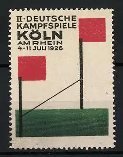 Reklamemarke Köln, II. Deutsche Kampfspiele 1926, Flaggen mit Hochsprungstab