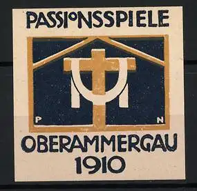 Künstler-Reklamemarke Paul Neu, Oberammergau, Passionsspiele 1910