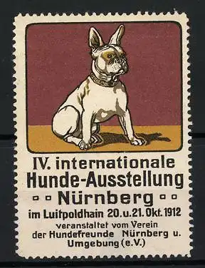 Reklamemarke Nürnberg, IV. Internat. Hunde-Ausstellung 1912, sitzender Hund