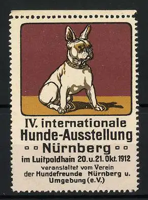 Reklamemarke Nürnberg, IV. Internat. Hunde-Ausstellung 1912, sitzender Hund