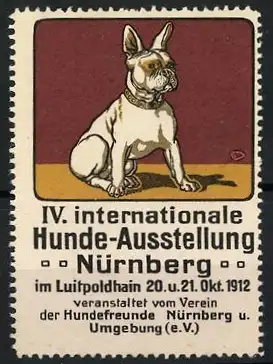 Reklamemarke Nürnberg, IV. Internat. Hunde-Ausstellung 1912, sitzender Hund