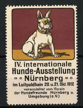 Reklamemarke Nürnberg, IV. Internat. Hunde-Ausstellung 1912, sitzender Hund