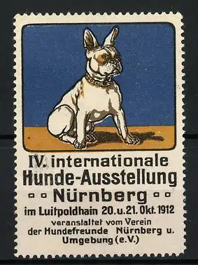 Reklamemarke Nürnberg, IV. Internat. Hunde-Ausstellung 1912, sitzender Hund