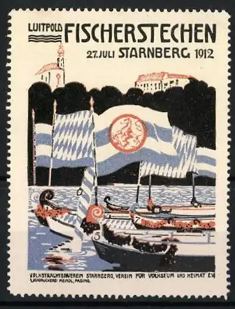 Reklamemarke Luitpold-Fischerstechen in Starnberg 1912, Schiffe vor dem Schloss